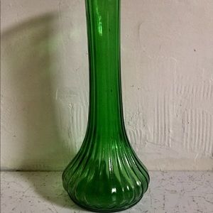 Green Glass Ribbed Bulbous Bottom Bud Vase #3